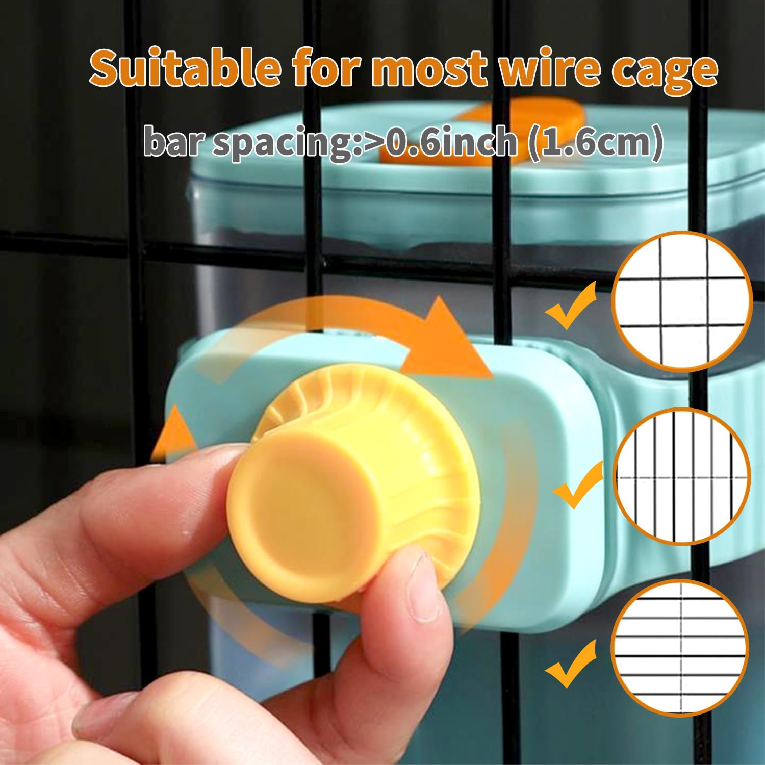 PODOO bunny-hanging-inside-outside image demonstrates versatile cage placement for convenience.
