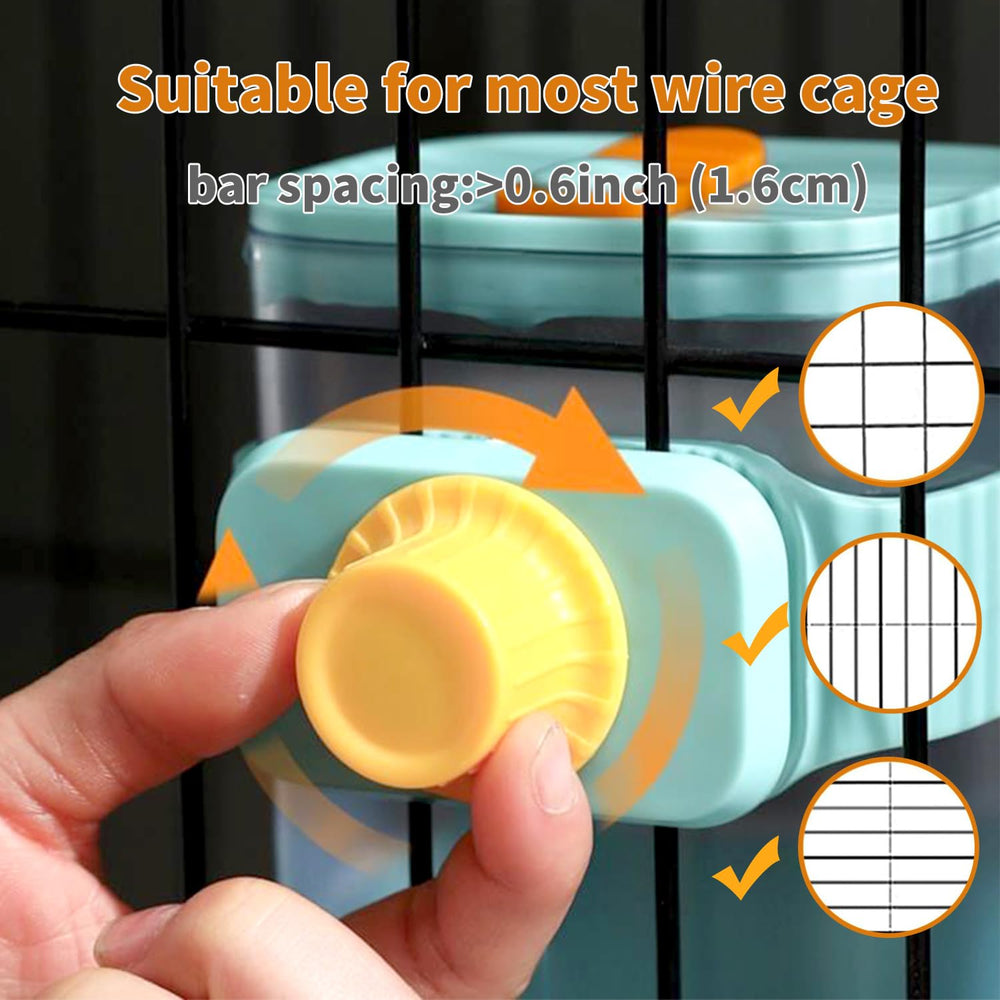 PODOO bunny-hanging-inside-outside image demonstrates versatile cage placement for convenience.