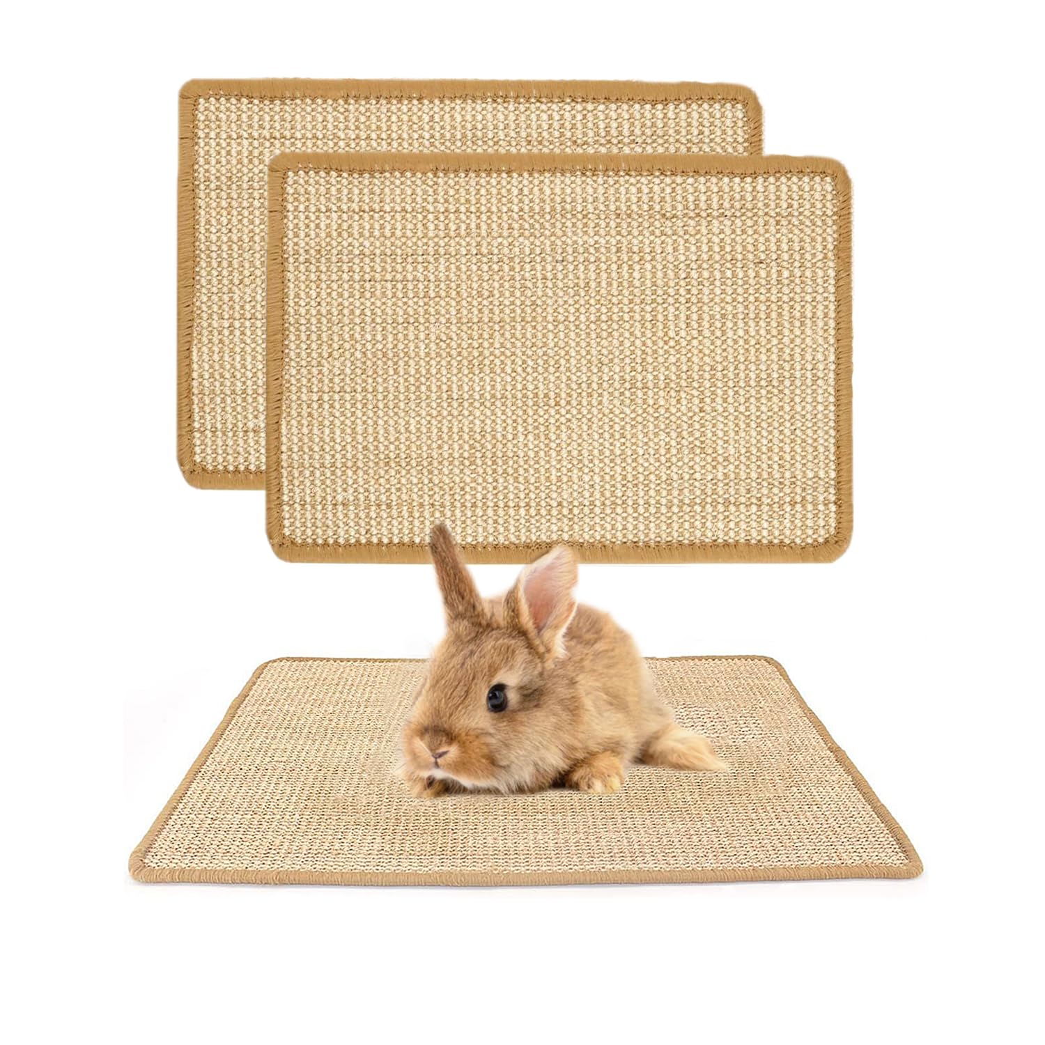 PODOO bunny scratch pad in natural sisal showing chew-friendly texture for small pets.