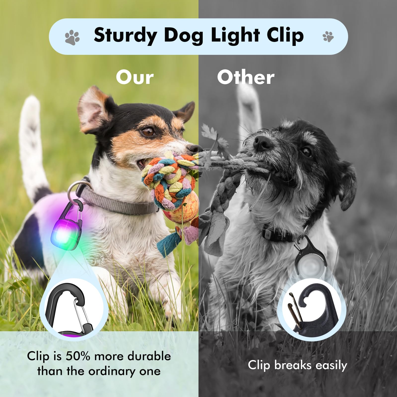 POEEY dog light clip-on red mode improves visibility for late-evening walks.
