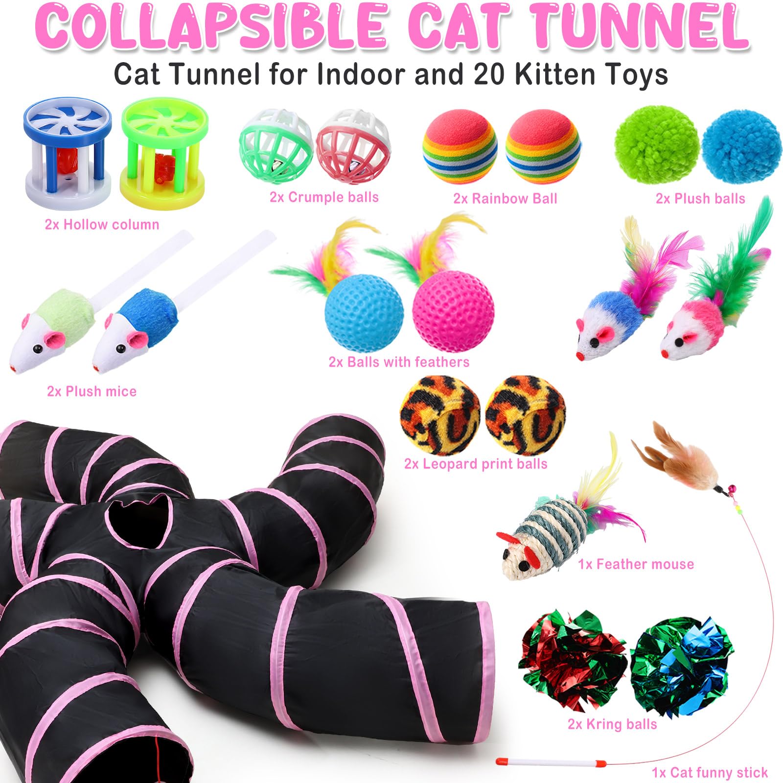 Poen 20-piece cat toys set with mice and bells for engaging feline play.