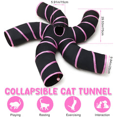 Poen cat tunnel folding mechanism shown for easy storage and portability.