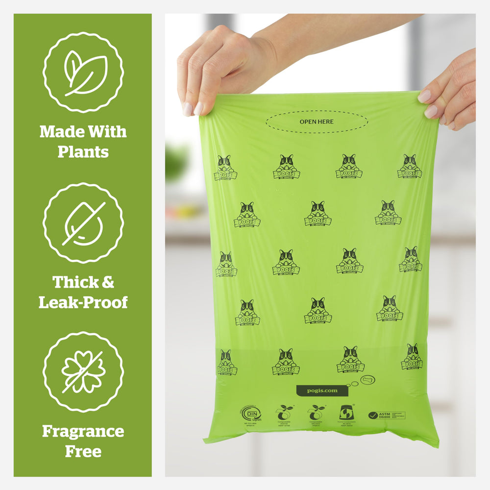 Pogi's extra-large 9x13.5 inch bags suited for larger dogs and messes
