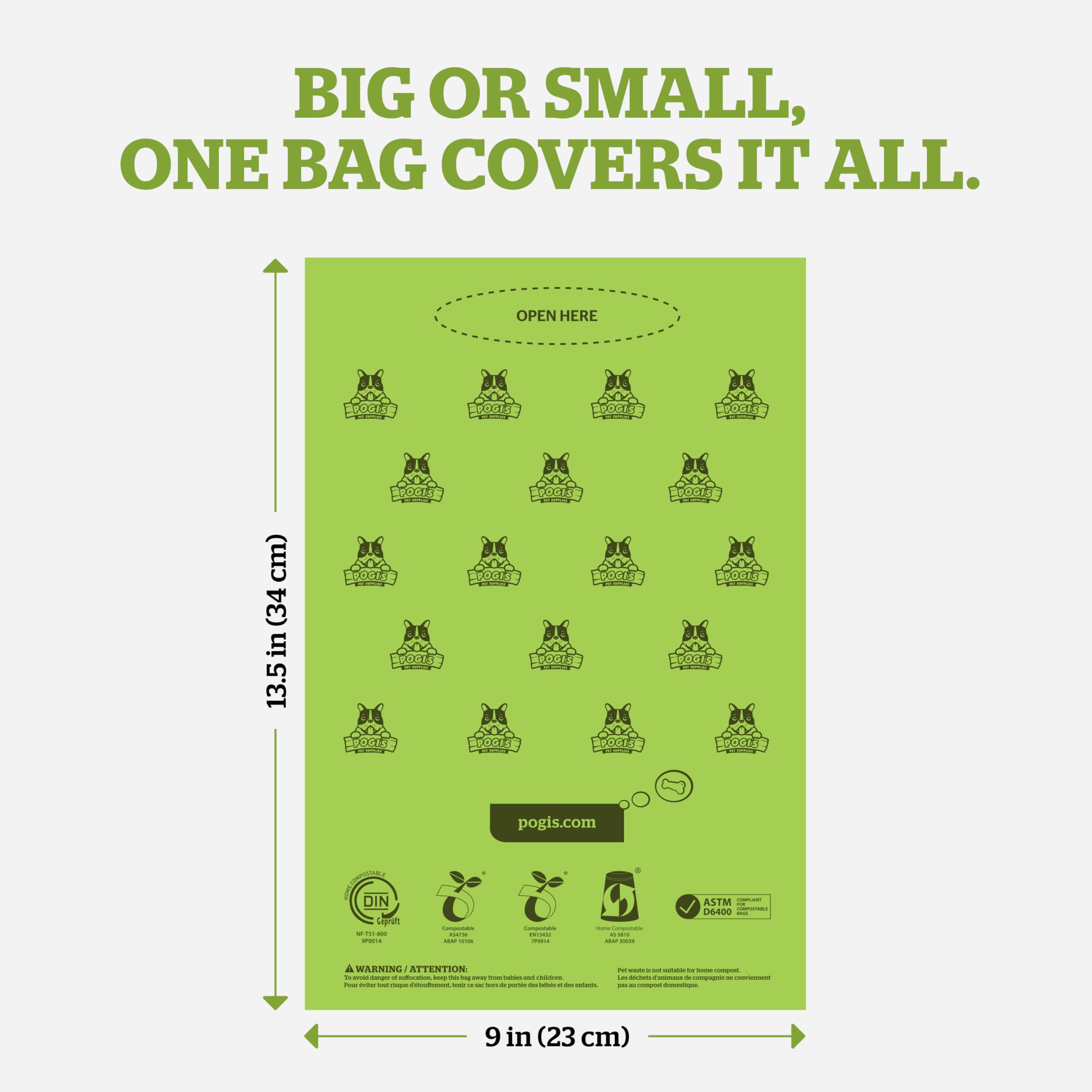 Odor-sealing feature on Pogi's compostable poop bags to limit smells