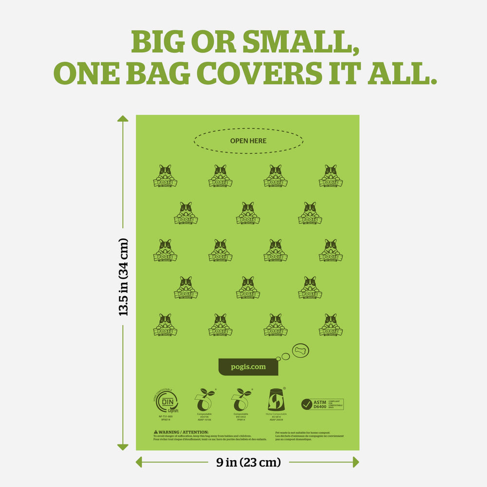 Odor-sealing feature on Pogi's compostable poop bags to limit smells