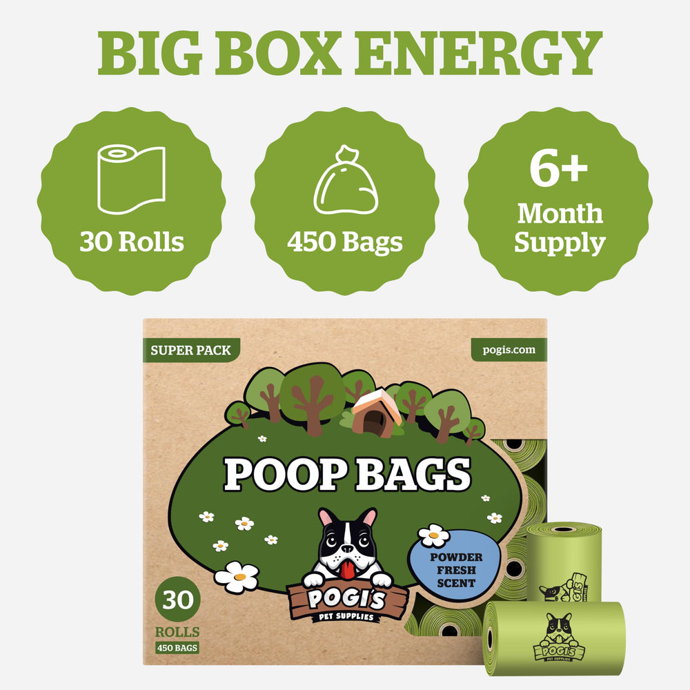 Pogi's Dog Poop Bags dispenser-ready for standard poop bag dispensers.