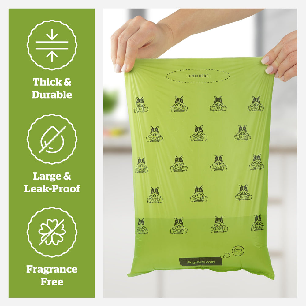 Pogi's Dog Poop Bags extra thick material resists tearing during cleanup