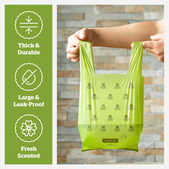 Pogi's poop bags with easy-tie handles for fast disposal.