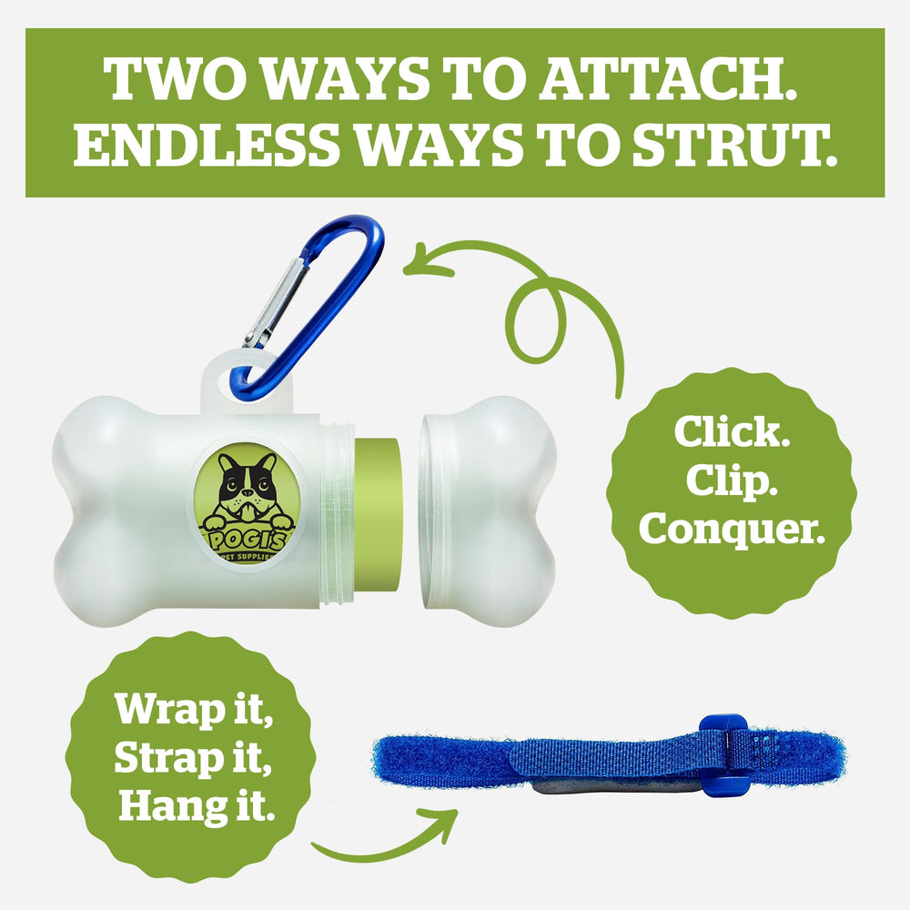 Pogi's 15 compostable poop bags ready for use on adventures.