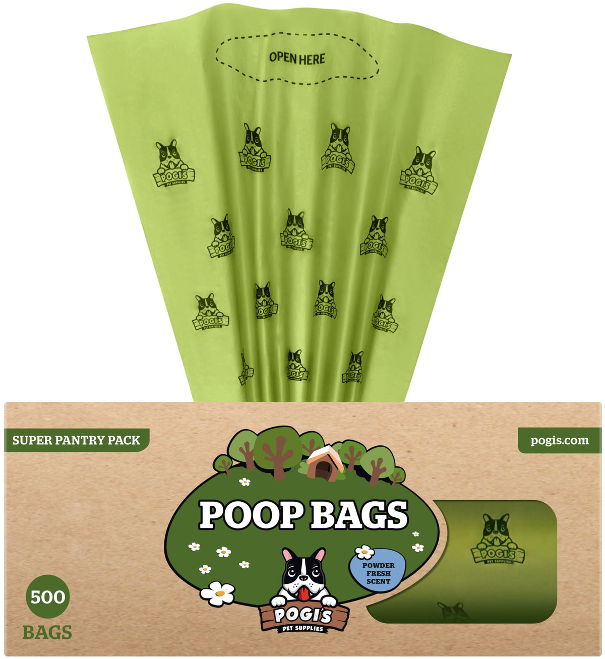 Pogi's Poop Bags bulk roll packaging for easy daily cleanup.