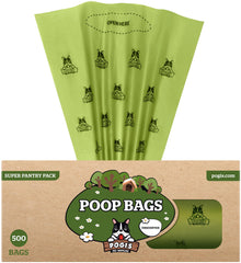 Pogi's Poop Bags packaging and roll designed for easy stock-up and quick use.