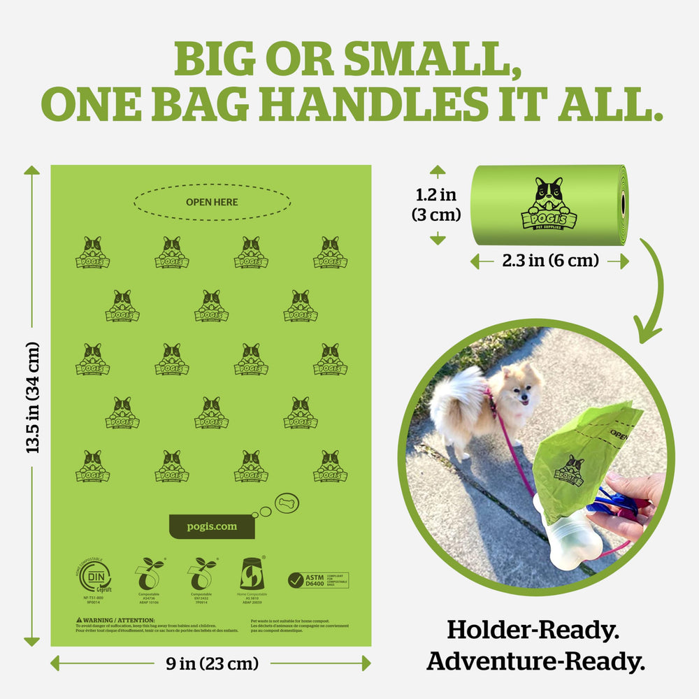Pogi's Compostable Poop Bags close-up reveals plant-based materials.