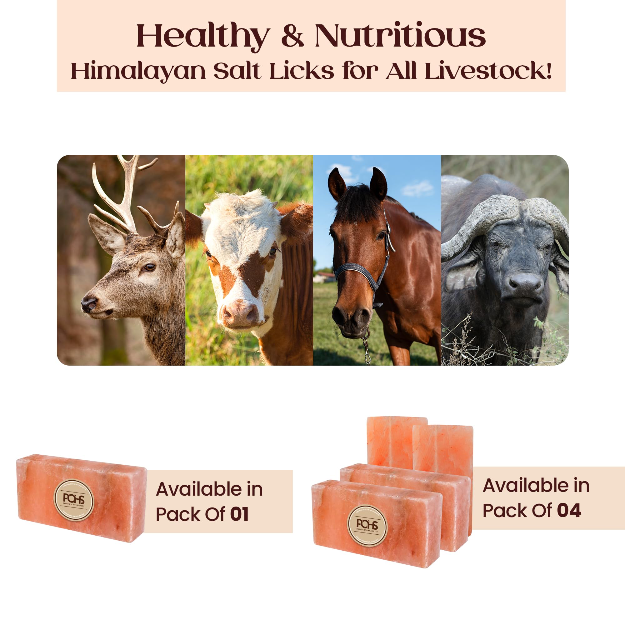POHS Himalayan salt block supports goats' mineral needs at a pasture feeder.