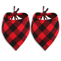 Pohshido 2Pack dog cat bandanas red plaid closeup for festive look