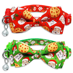 Pohshido Dear Santa red collar with removable bow tie and bell for festive pet photos.
