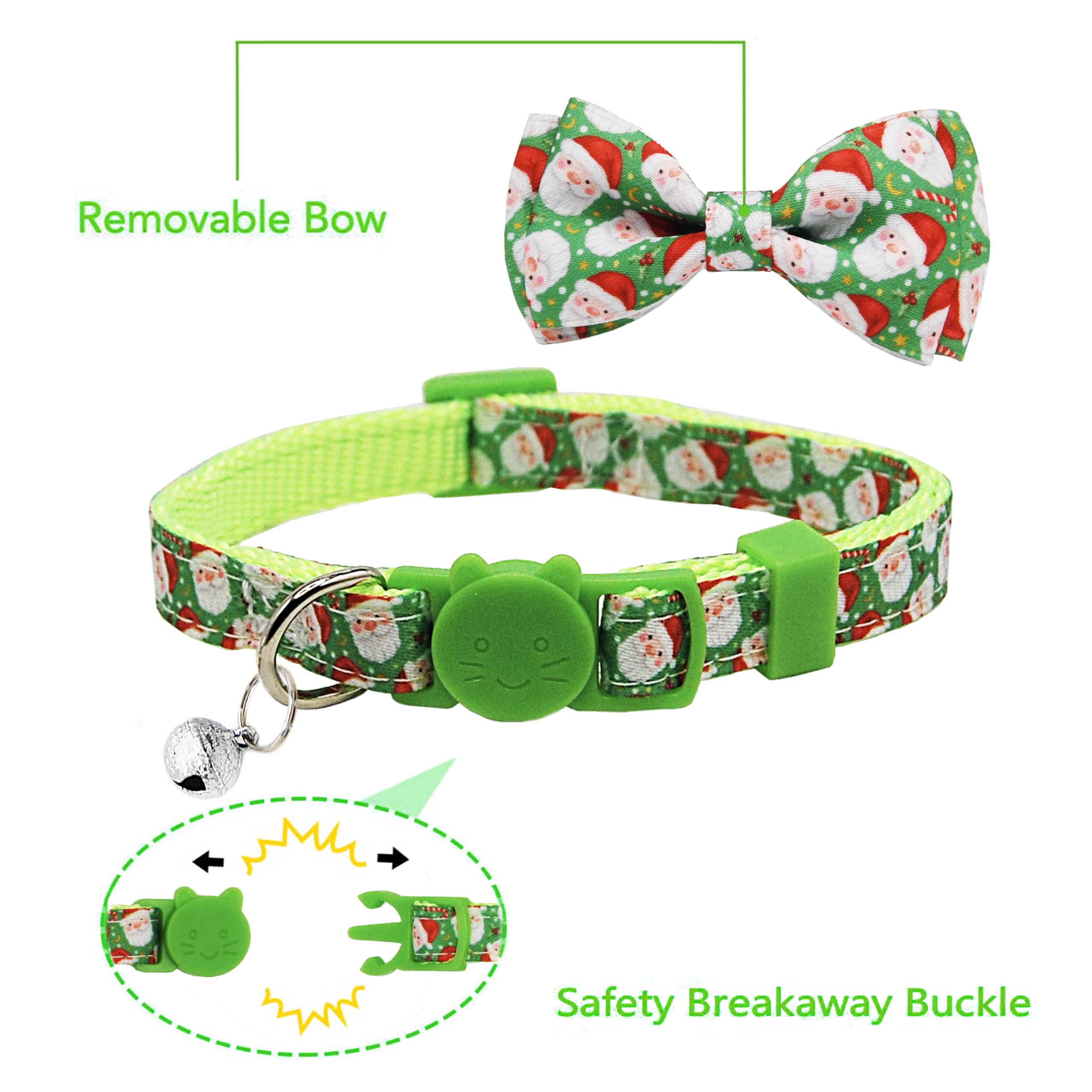 Pohshido green Santa-pattern collar adds holiday style