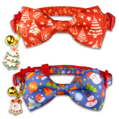 Pohshido red Christmas bow tie collar with trees and gifts, ideal for festive photos.