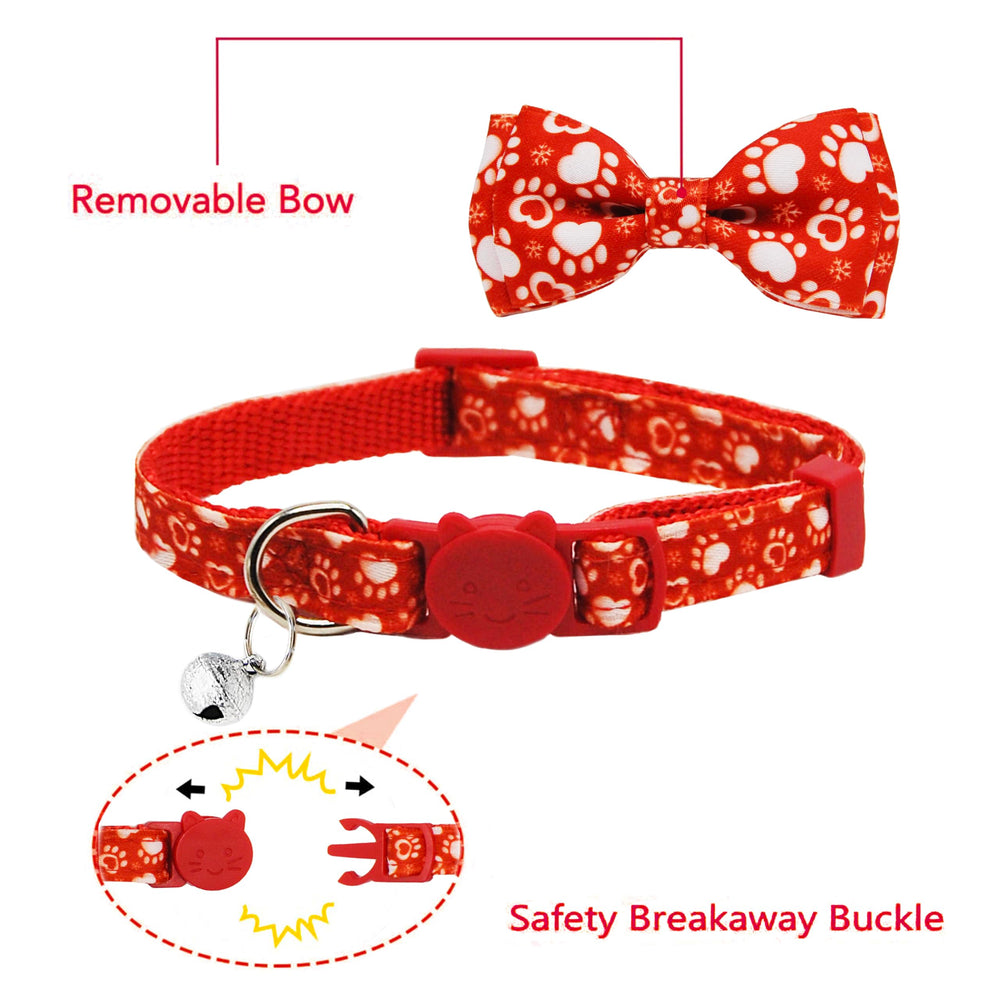 Pohshido red pawprint snowflake collar with bow, cozy winter look
