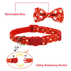 Pohshido red pawprint snowflake collar with bow, cozy winter look