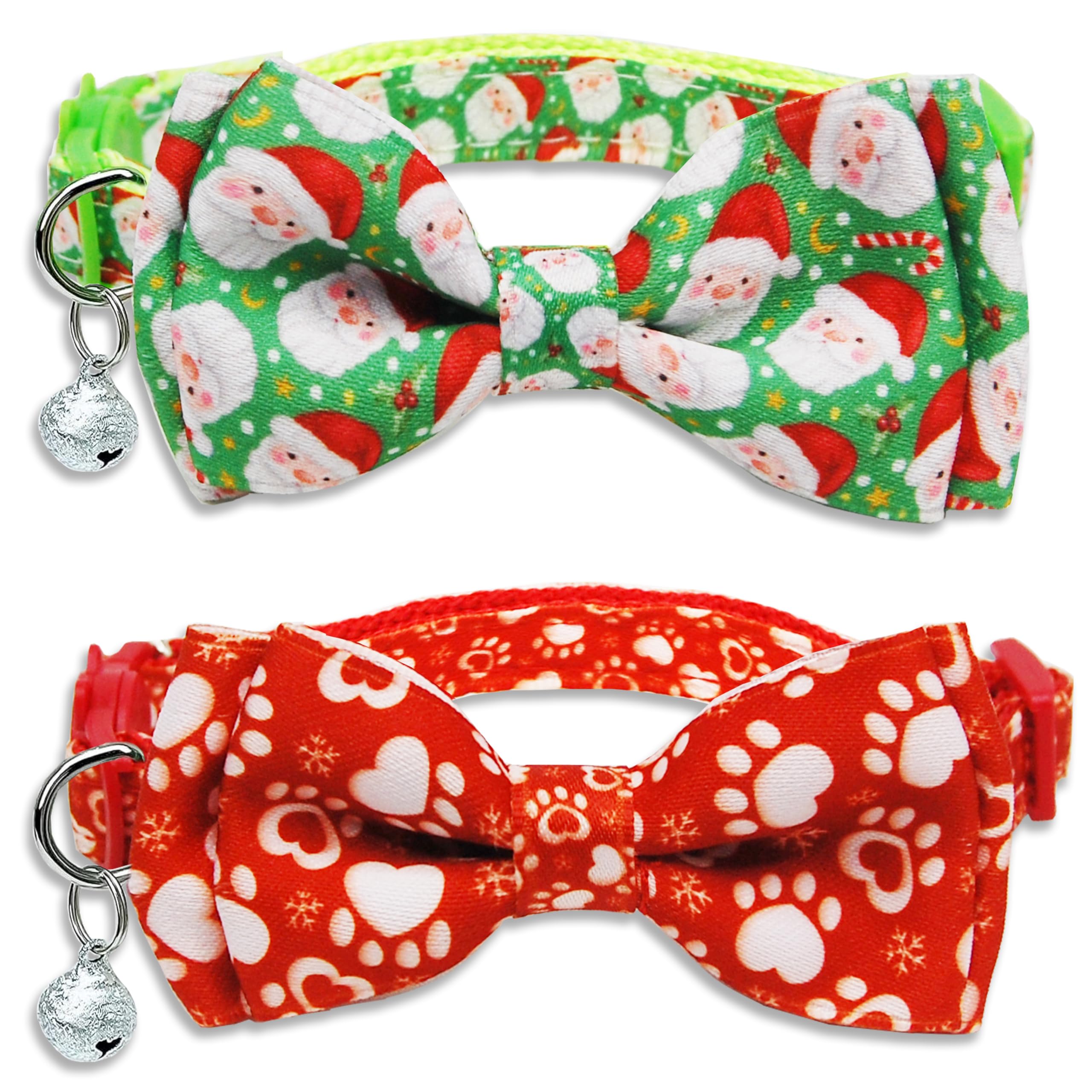 Pohshido Santa green collar with bow and bell for festive photos