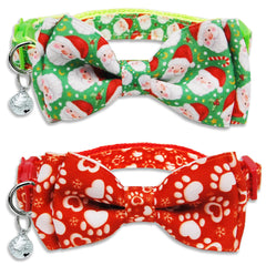 Pohshido Santa green collar with bow and bell for festive photos