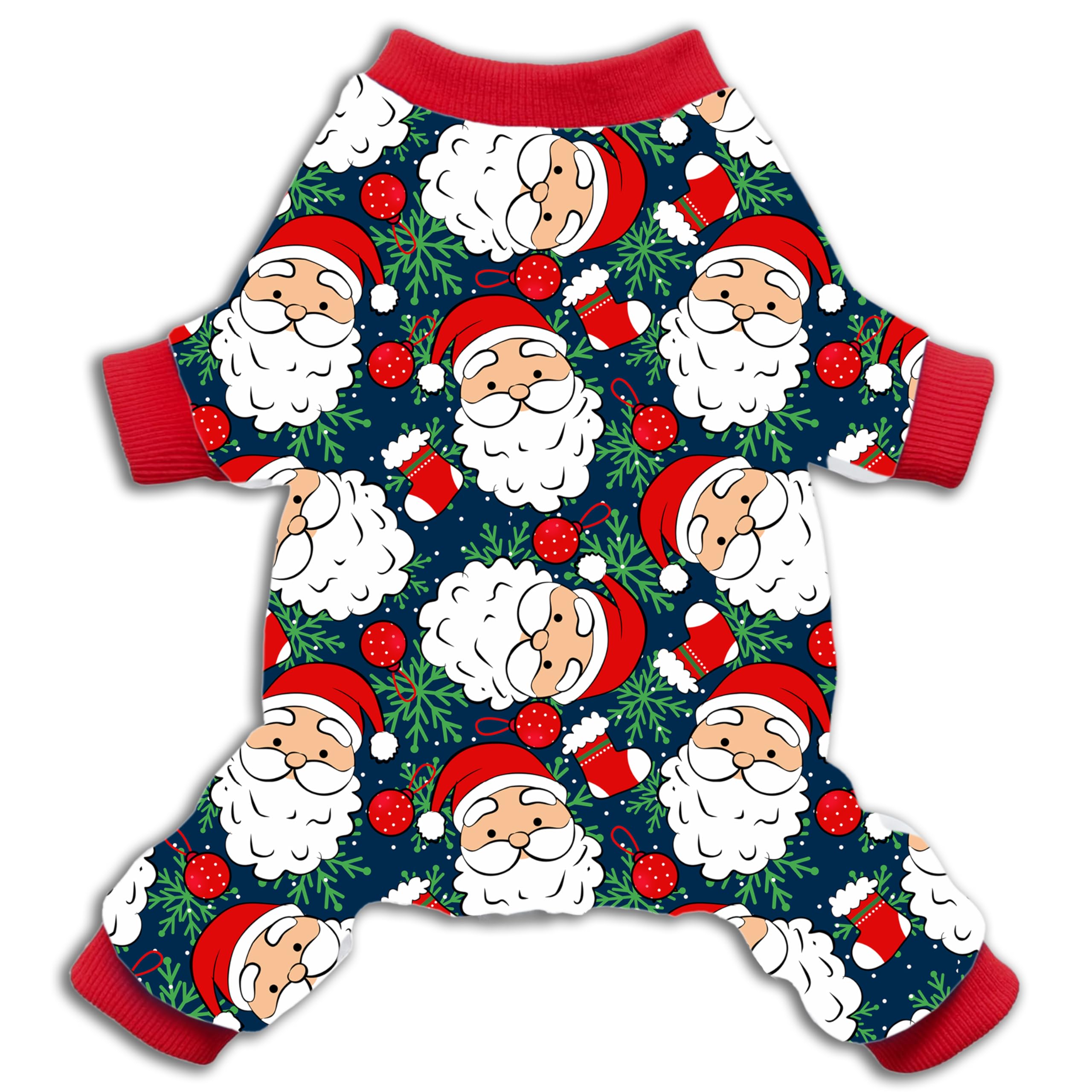 Pohshido Santa Pajama four-sleeve back view offers snug warmth for small dogs