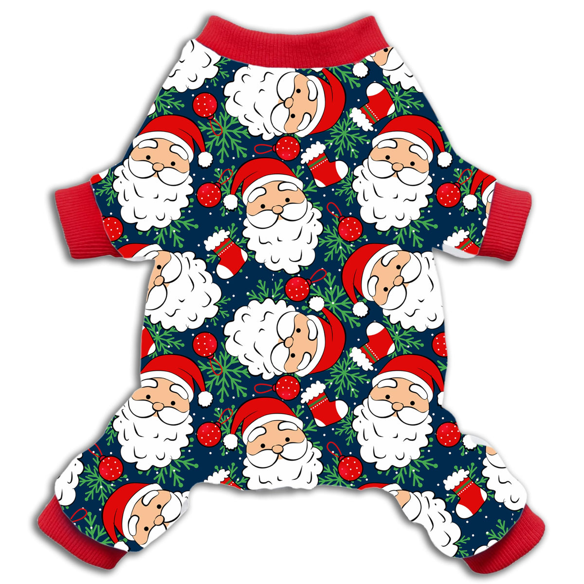 Pohshido Santa Pajama four-sleeve back view offers snug warmth for small dogs