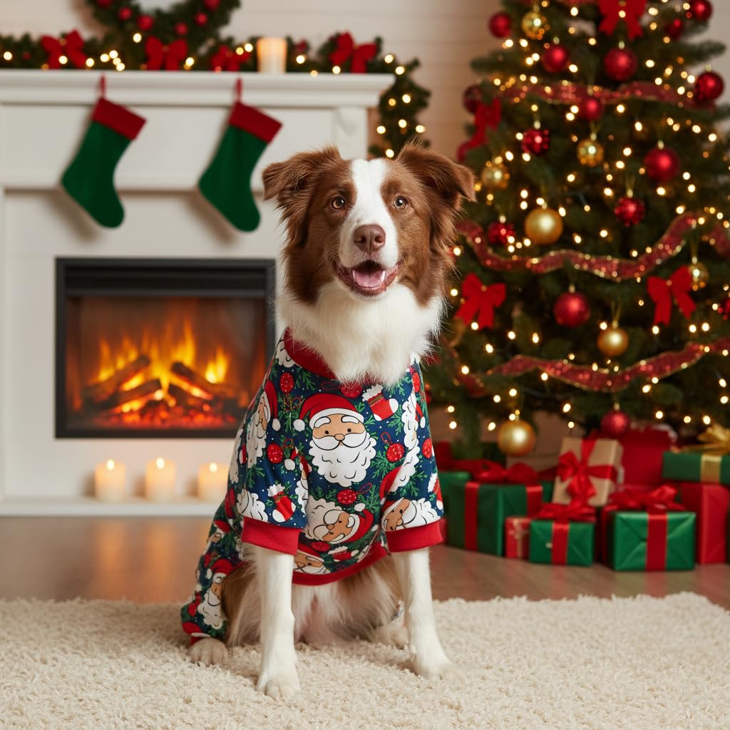 Pohshido Santa Pajama navy background highlights festive print
