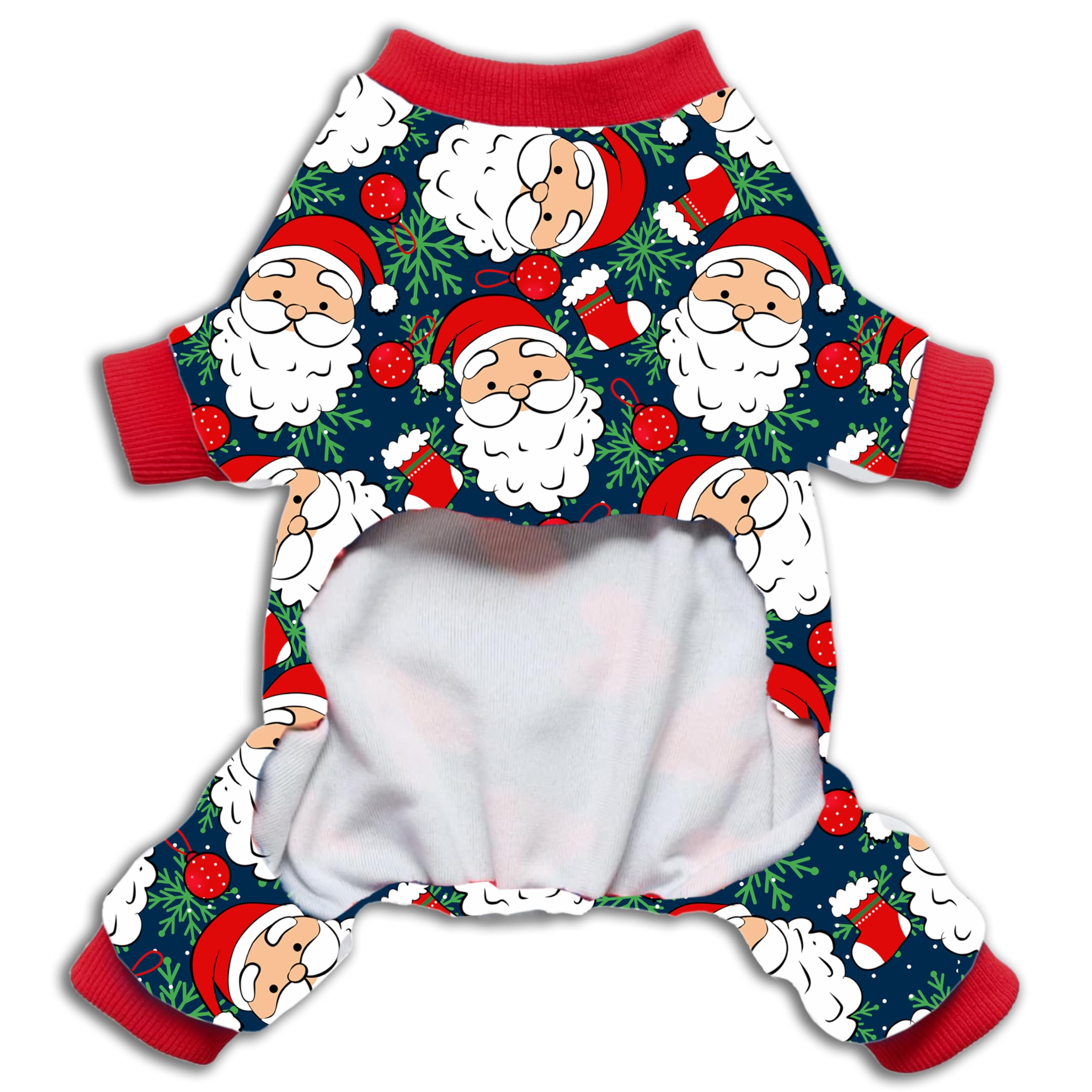 Pohshido Santa Pajama front pattern shows Santa and stockings for holiday photos