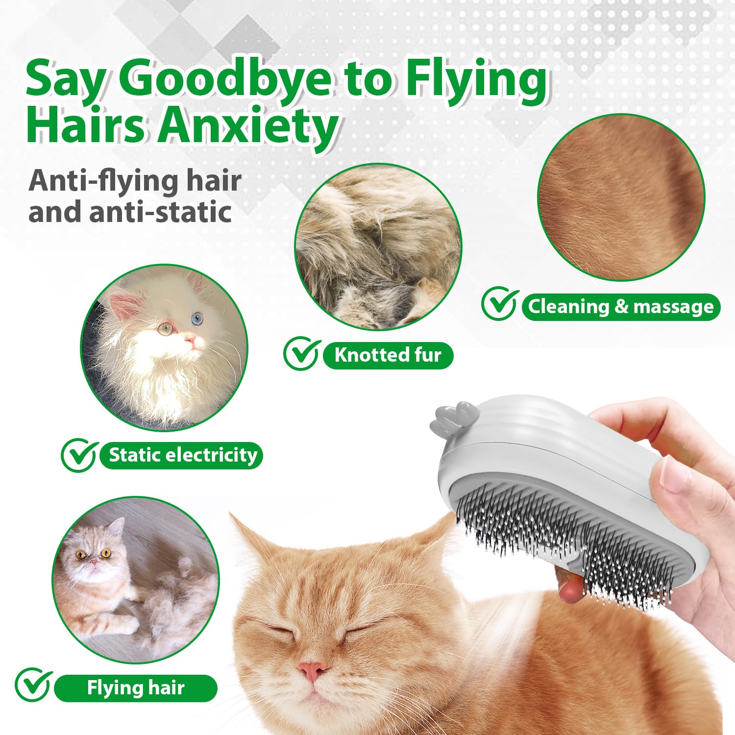 POIIOPY 3-in-1 grooming brush with spray highlights versatile coat care at home.