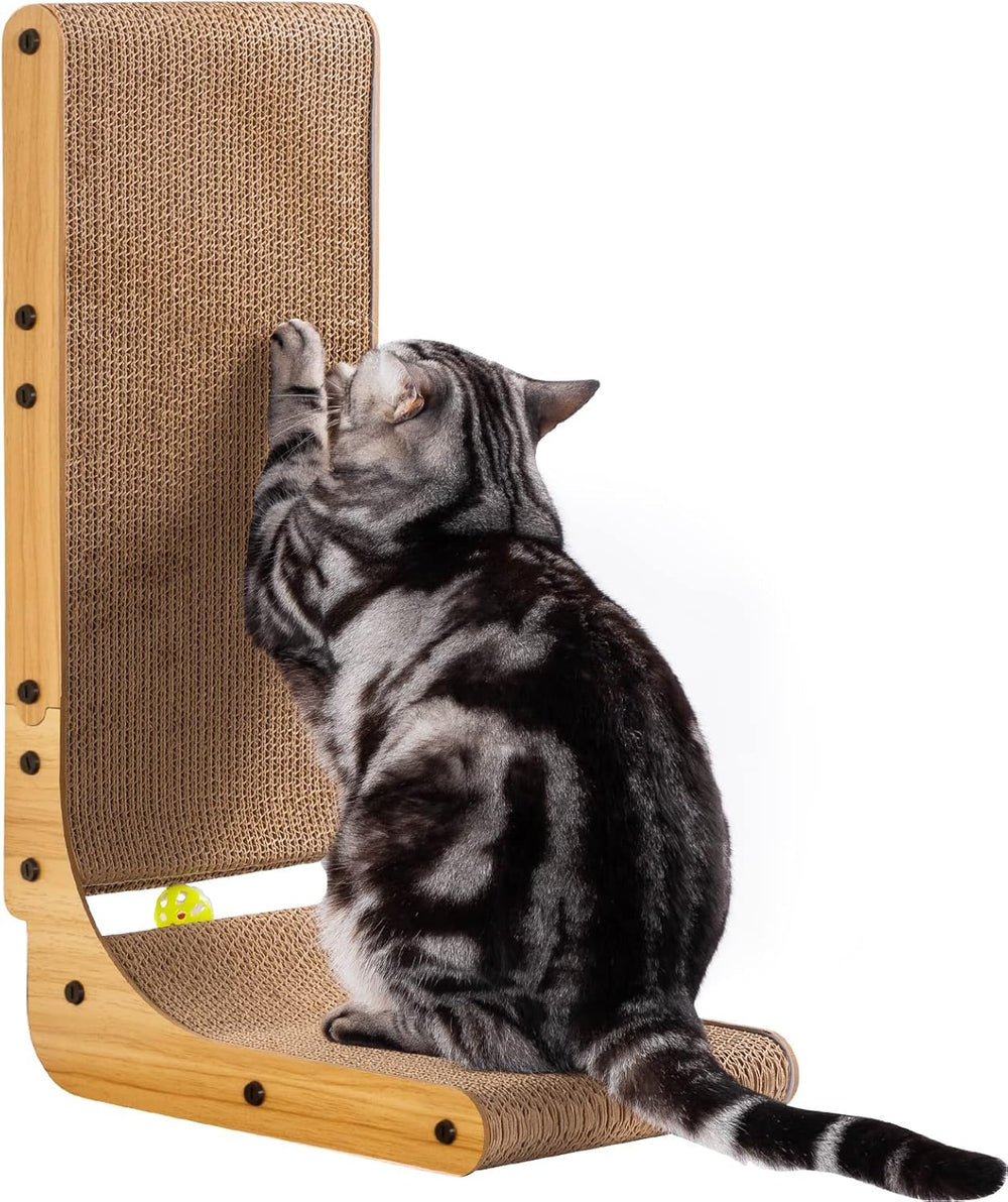 Poils bebe L Shape Cat Scratcher front view shows sturdy cardboard for furniture protection
