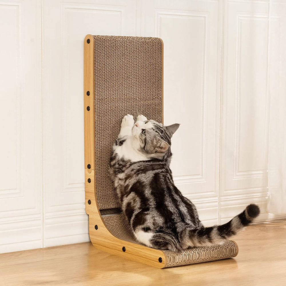 Poils bebe L Shape Cat Scratcher in use shows versatility for indoor cats