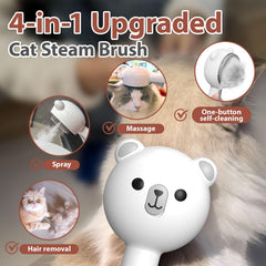 POIIOPY cat steam brush two spray levels demonstrates adjustable mist for different fur types.
