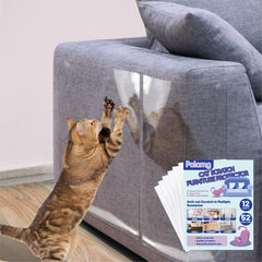 Polamg anti-cat-scratch tape 12pack on sofa protecting upholstery from claws