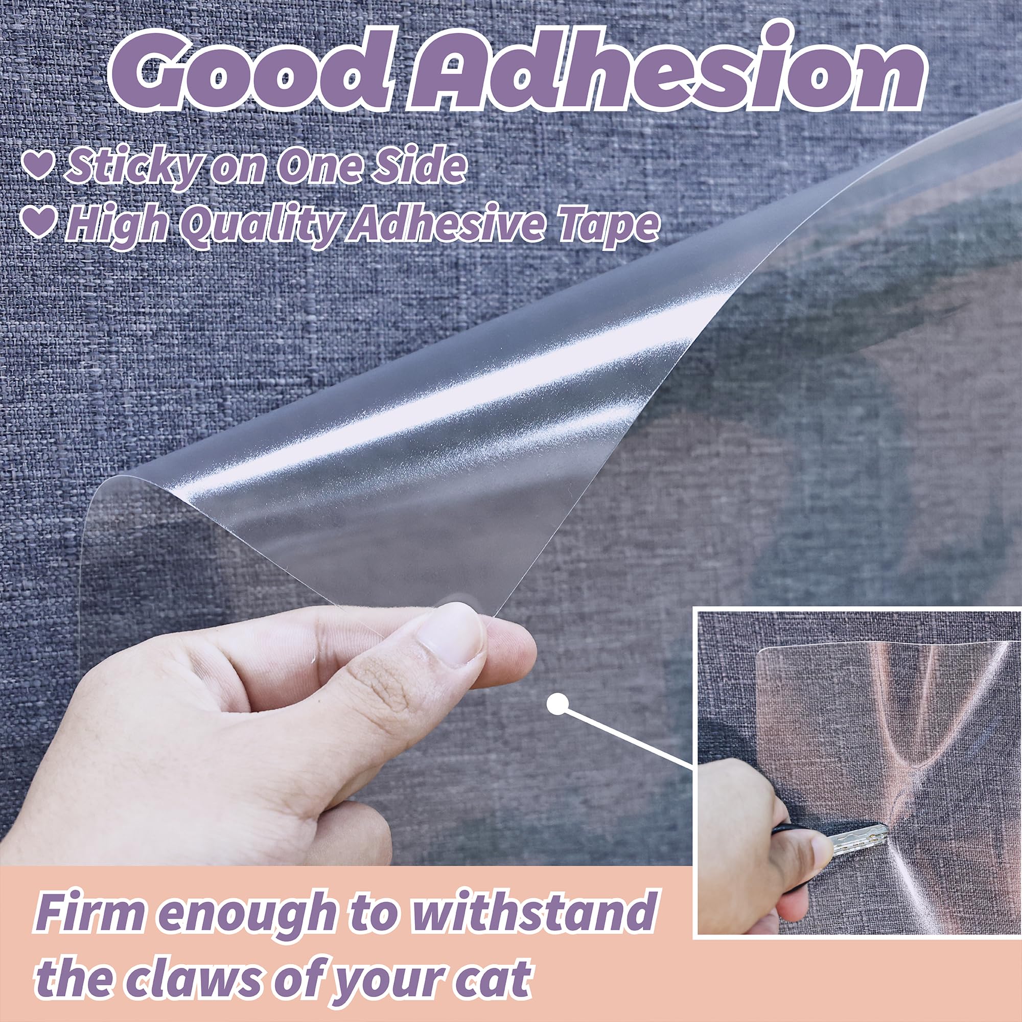 Polamg Anti-Cat Scratch Tape installation highlights easy placement with a pre-cut gap.