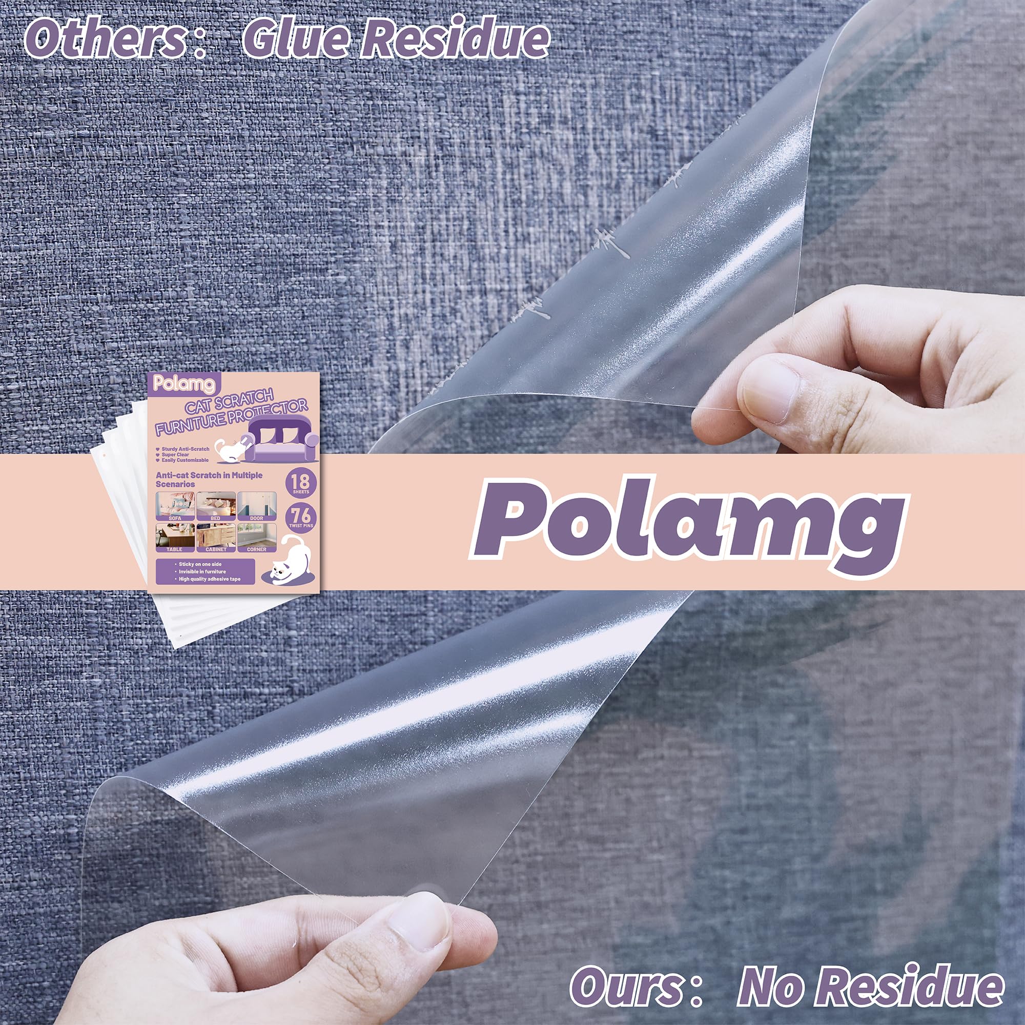 Polamg Anti-Cat Scratch Tape on furniture remains transparent for protected surfaces.