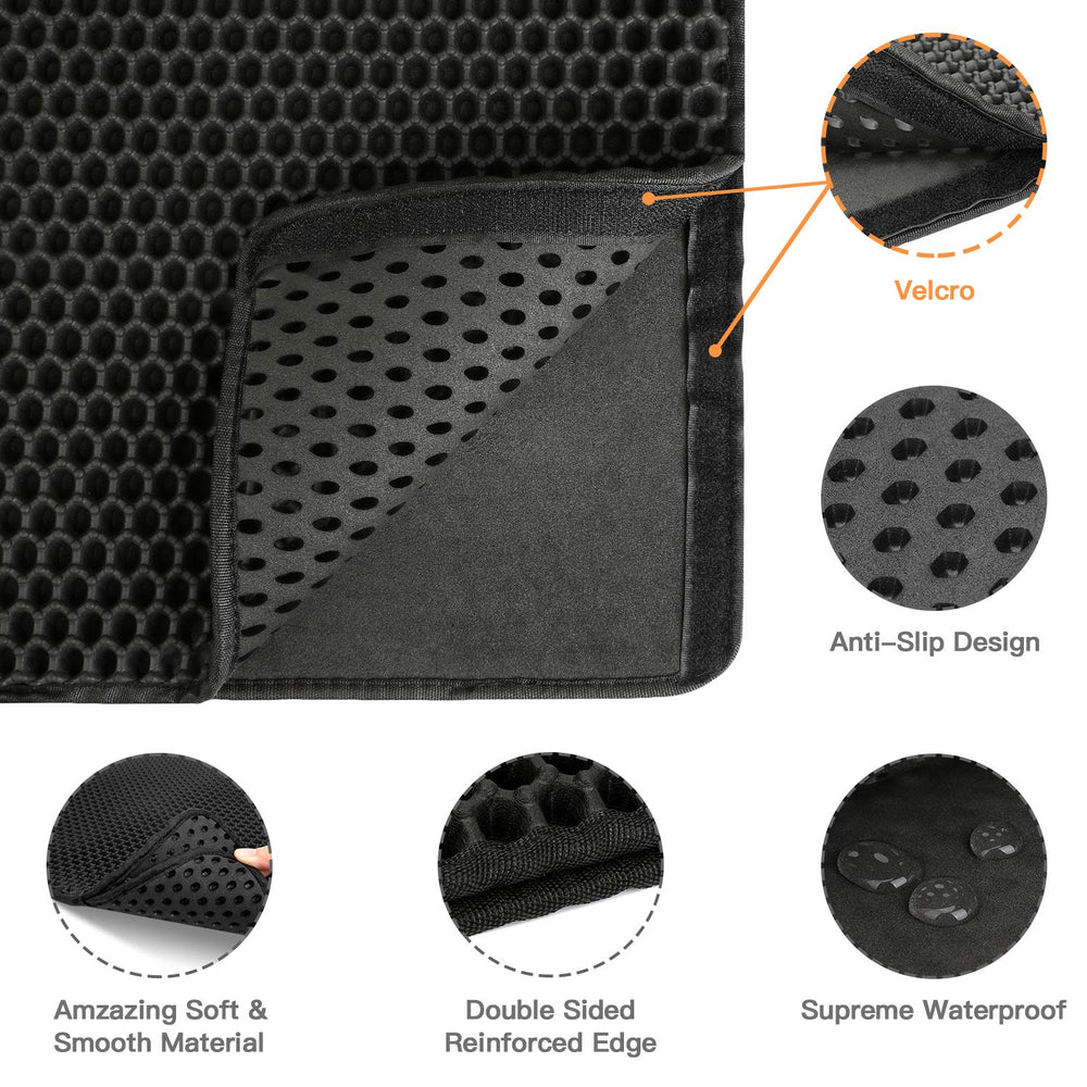 Polarduck Cat Litter Mat in use keeps litter contained around the box