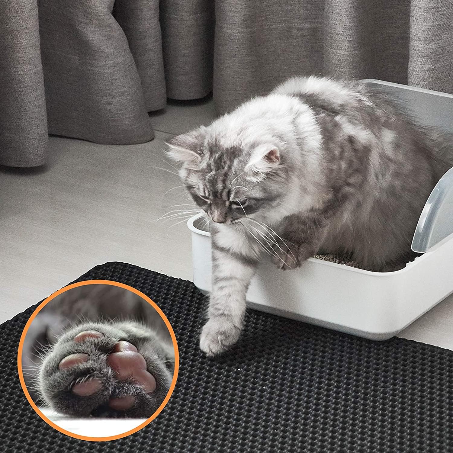 Polarduck cat litter mat uses BPA-free EVA for safe paw contact.