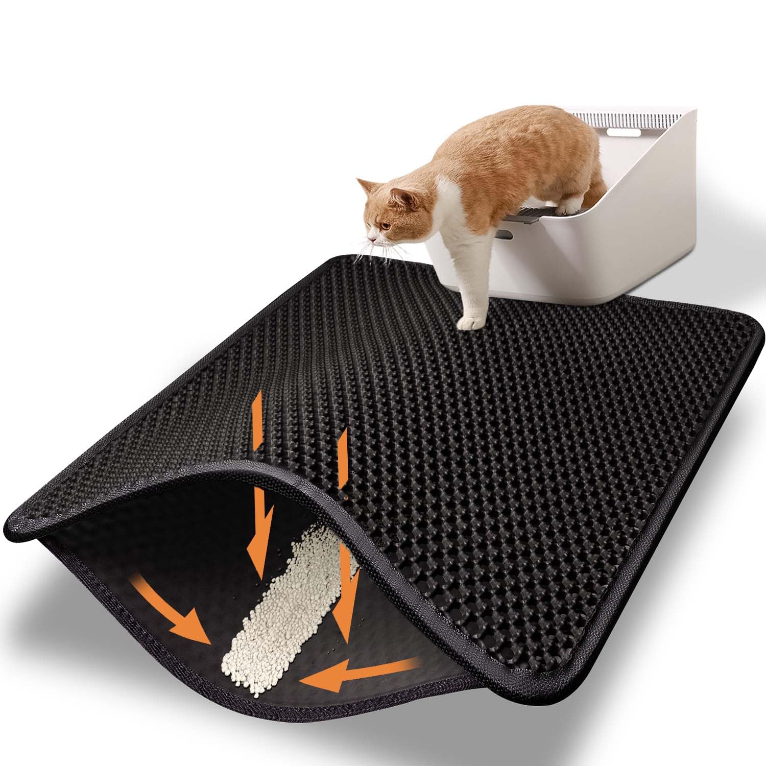 Polarduck cat litter mat honeycomb coverage traps litter for cleaner floors.