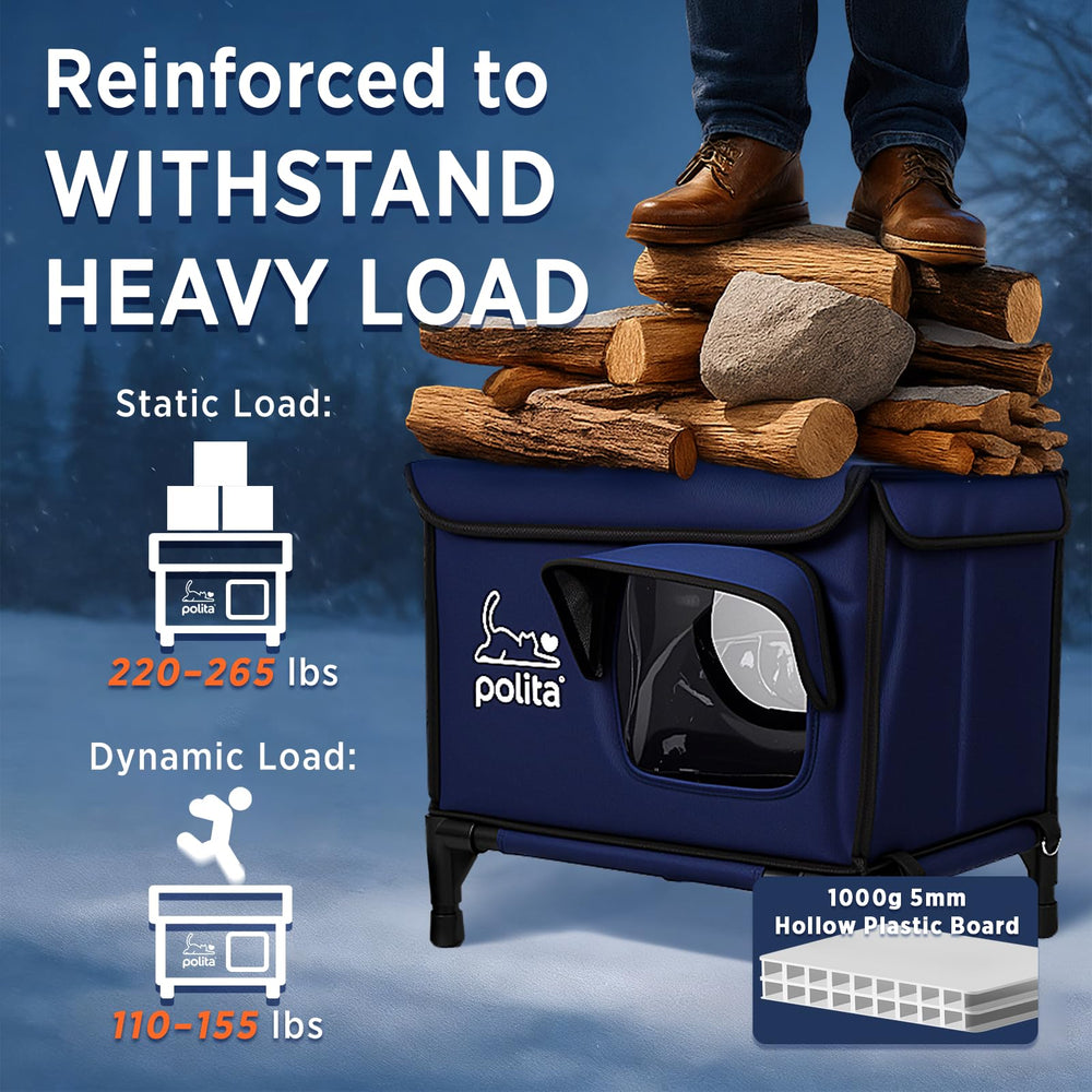 Polita rugged heated cat house elevated base keeps cats dry and comfortable.