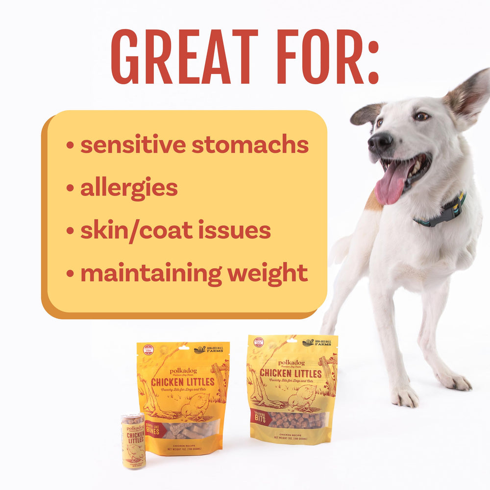 Polkadog Chicken Littles ingredients include chicken and brown rice for simple nutrition.