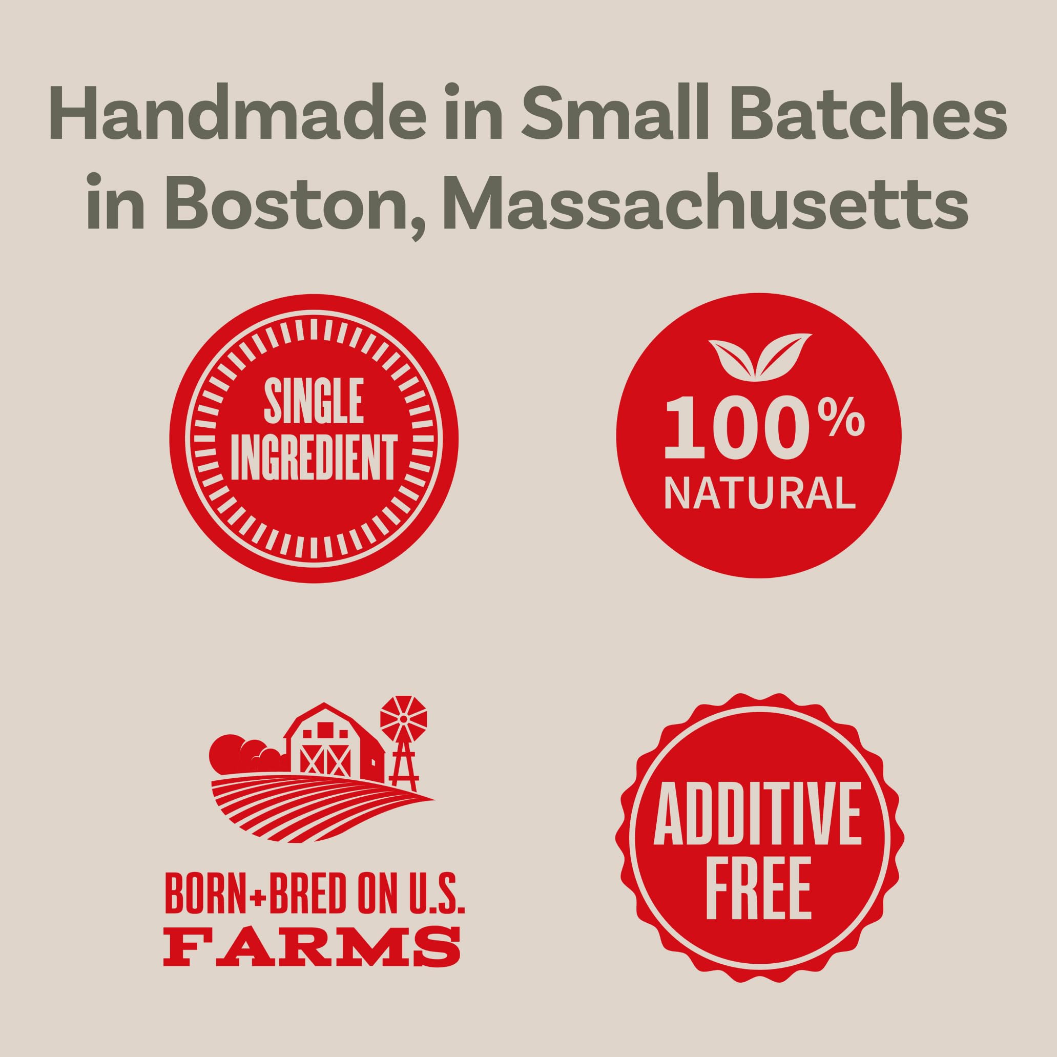 Polkadog Chicken Strip Jerky farm-raised chicken image highlights USA-sourced protein.