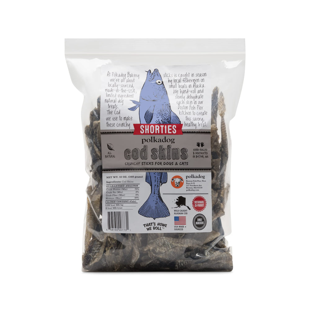 Polkadog Cod Skins 12oz Shortie packaging shows brand-ready dog treat for gifting