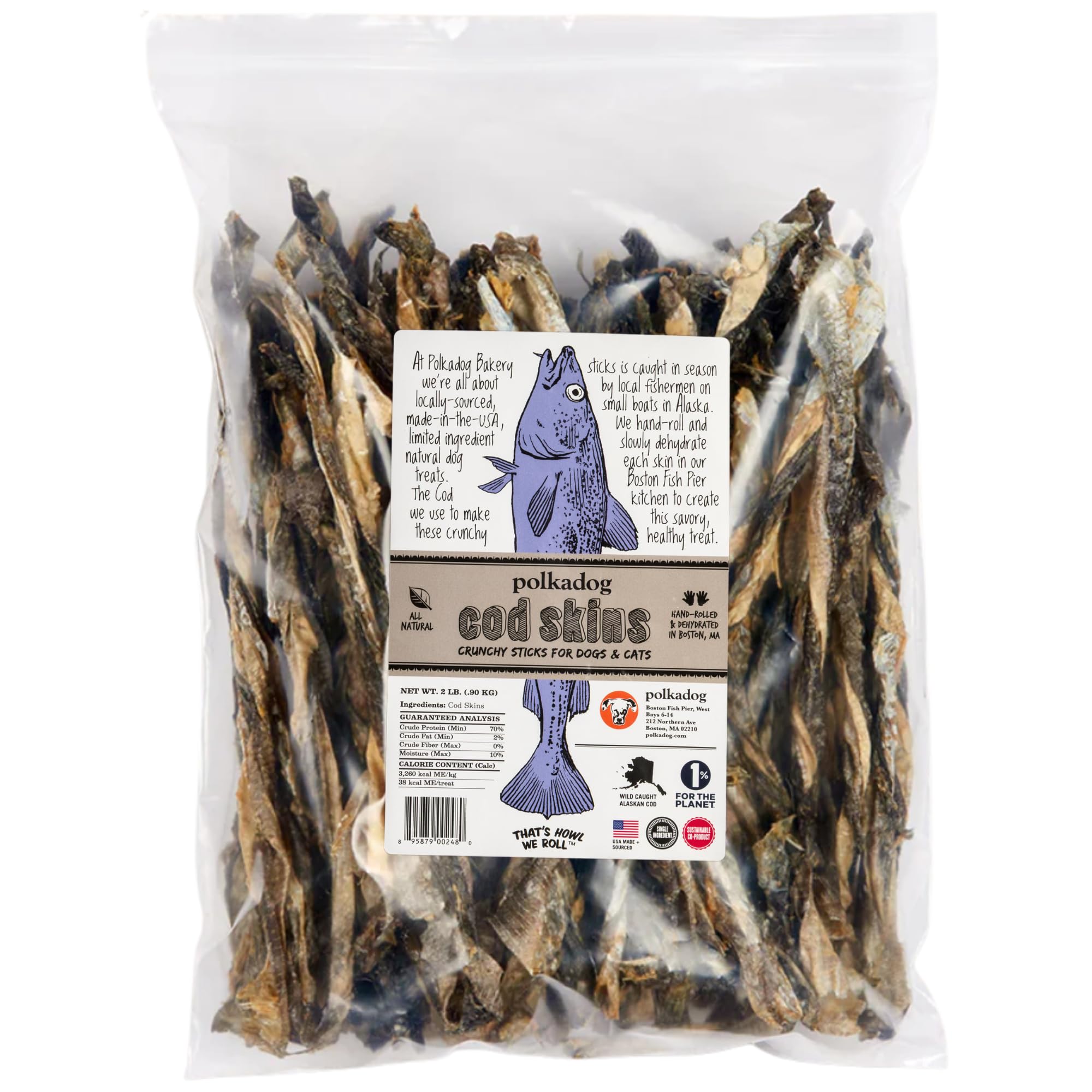 Polkadog Cod Skins Alaska raw ingredient image: single-ingredient protein from wild-caught cod.