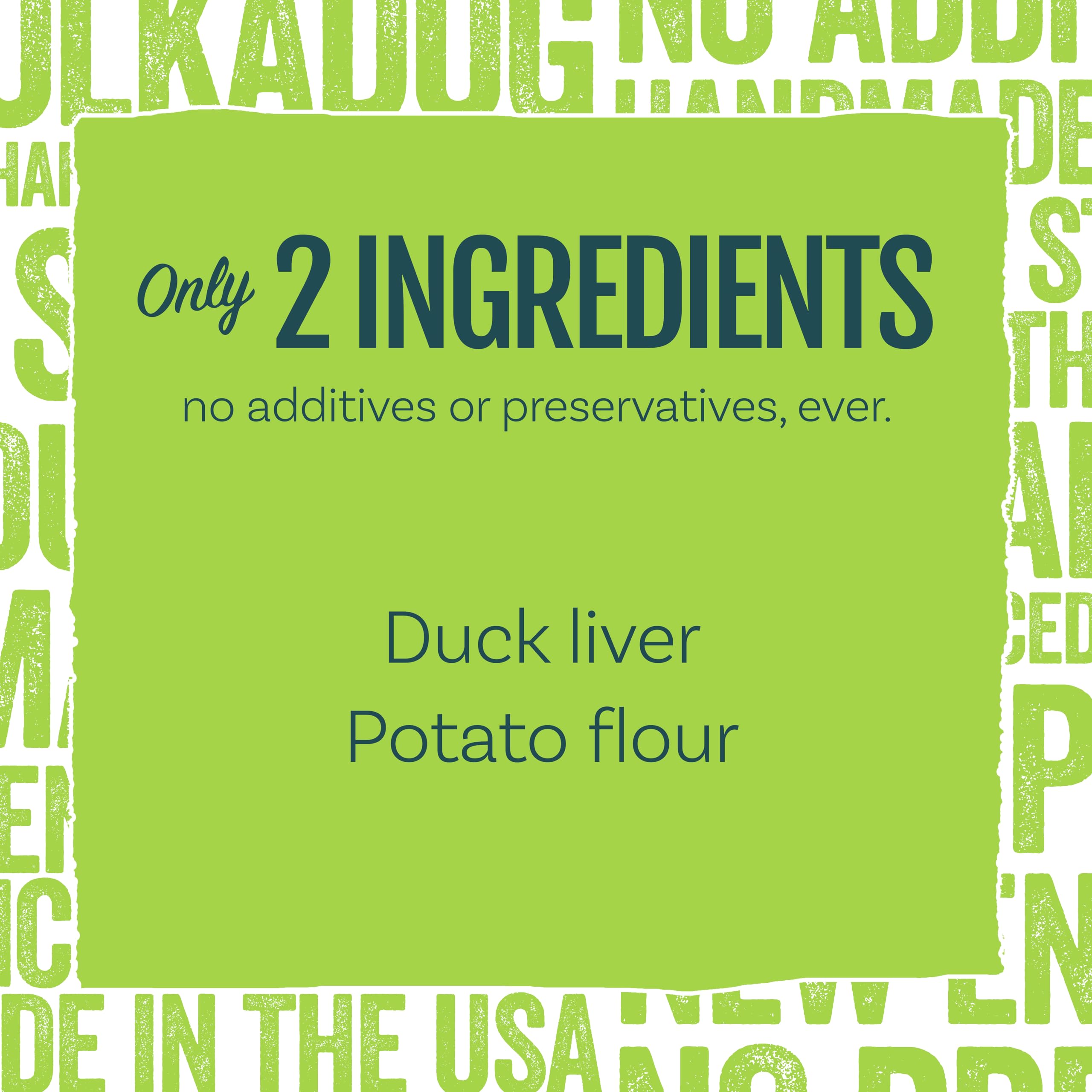 Polkadog Lucky Duck potato flour ingredient emphasizes a clean two-ingredient recipe.