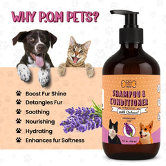 P.O.M. PETS 2-in-1 foam-lather close-up showing detangling benefits.