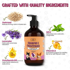P.O.M. PETS soothing ingredients close-up highlighting Provitamin B5 and Vitamin E.