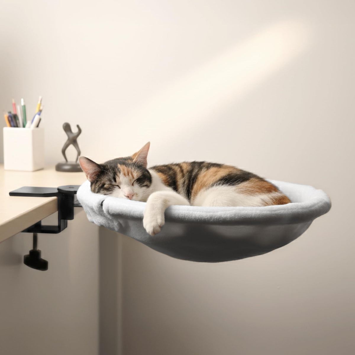 POMESEA adjustable cat desk bed sunken design provides cozy desk-side perch for work or play.