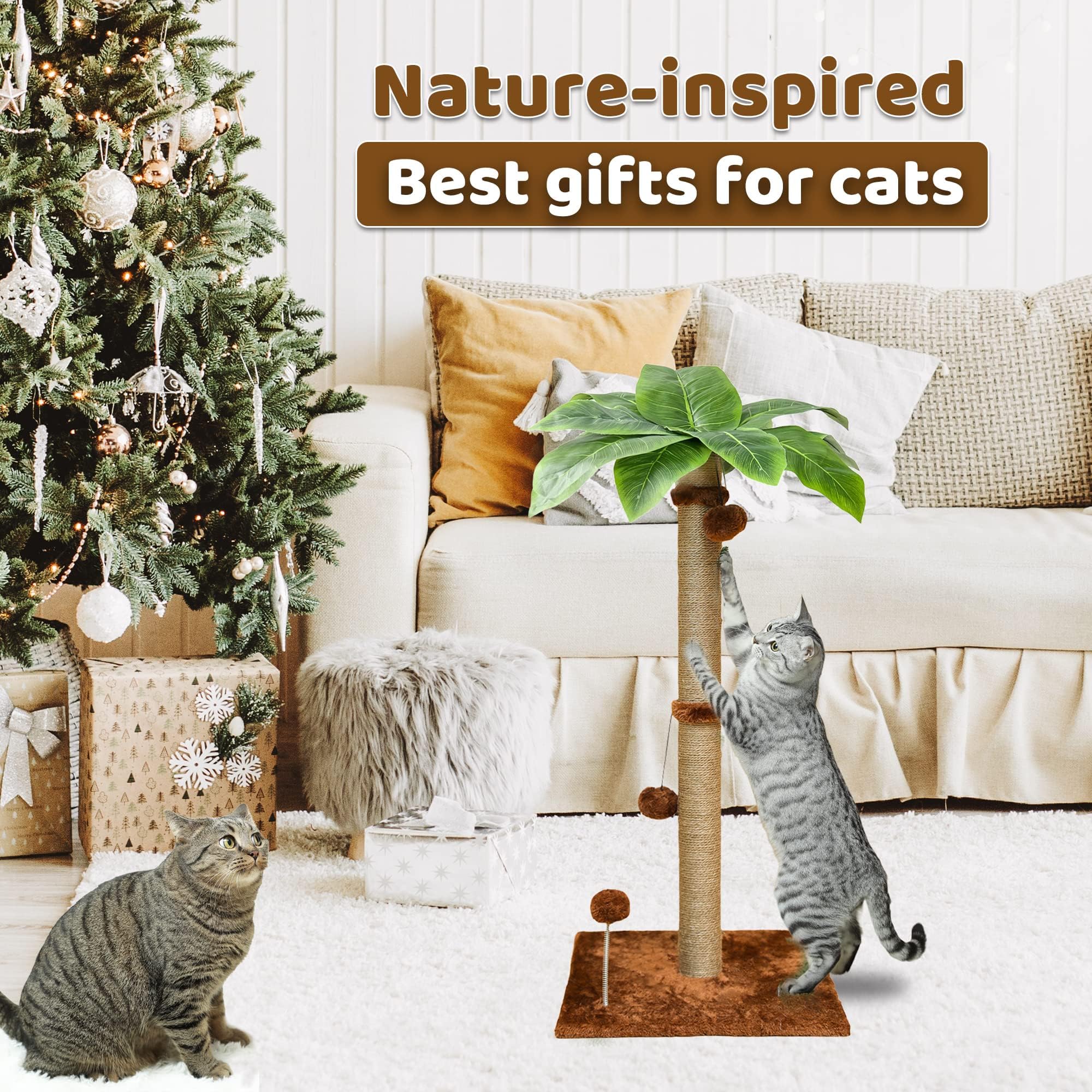 Pomesea brown tropical-style scratching post blends with décor while giving cats a dedicated scratching spot.