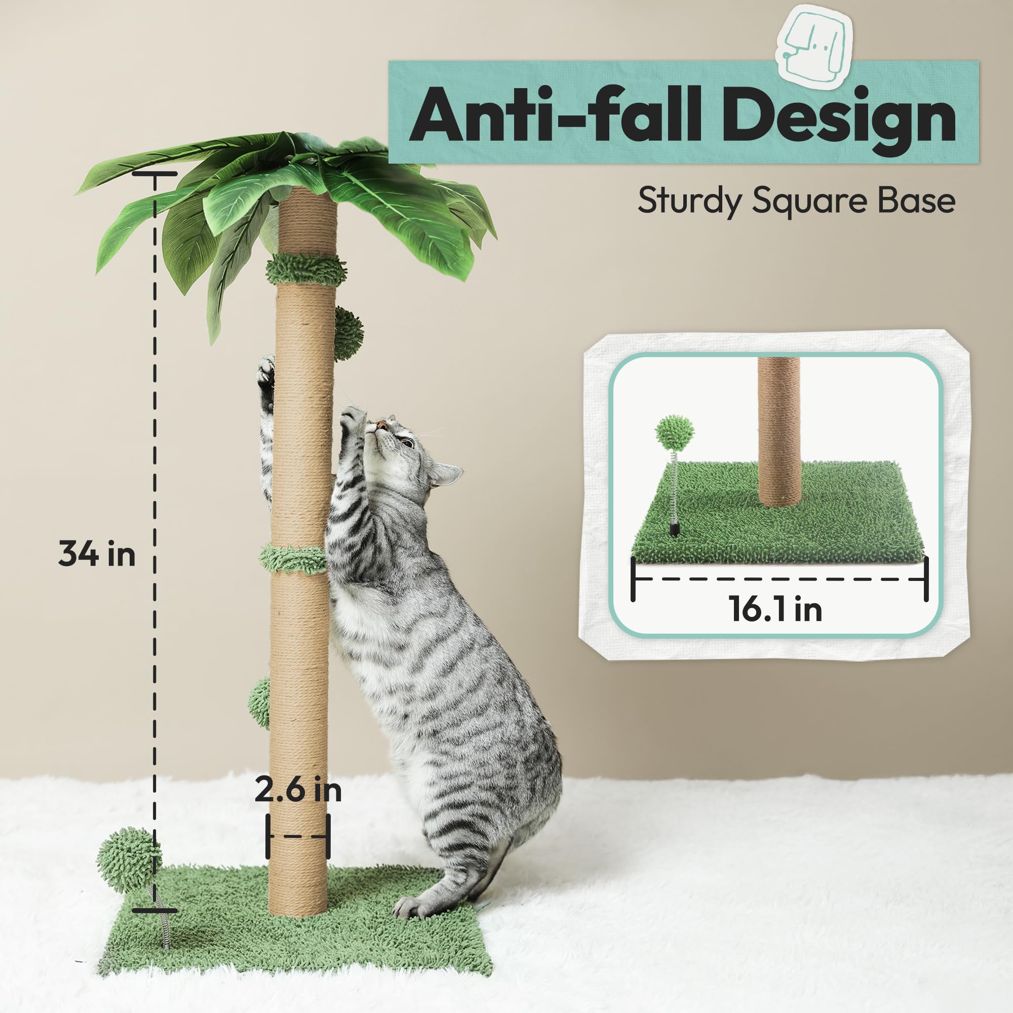 Pomesea cat scratching post green base blends with decor while dedicated scratch space.